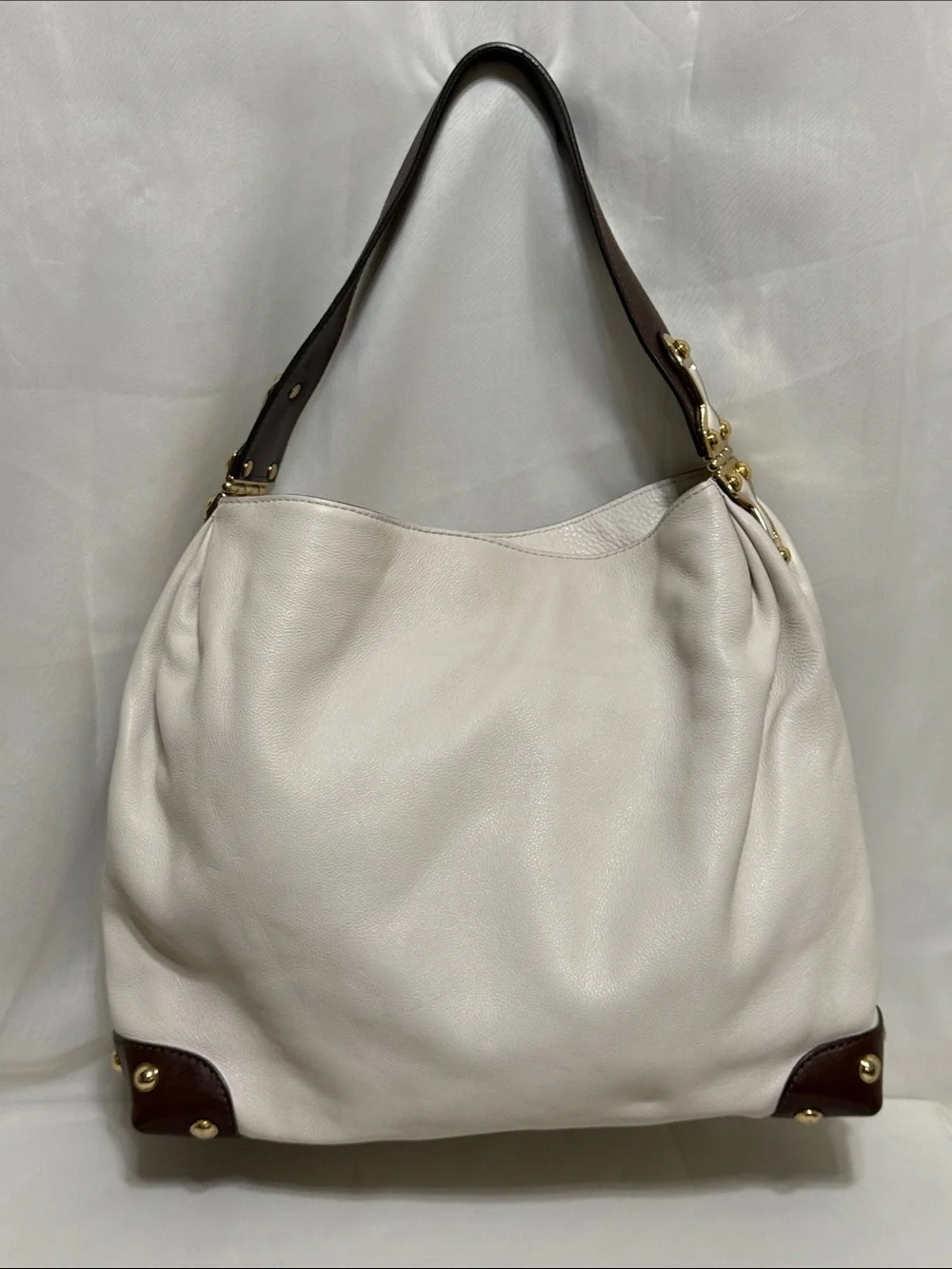 Michael Kors Joplin Leather Hobo In Brown/Cream